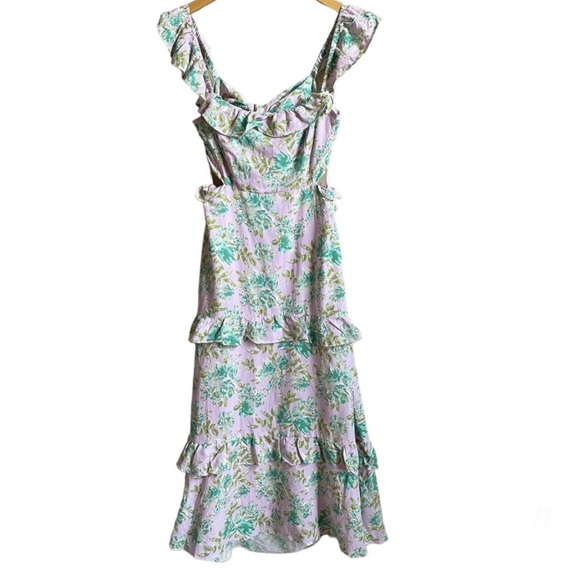 ASTR The Label Lysette Midi Dress in Orchid Green Floral size large linen - Picture 4 of 10